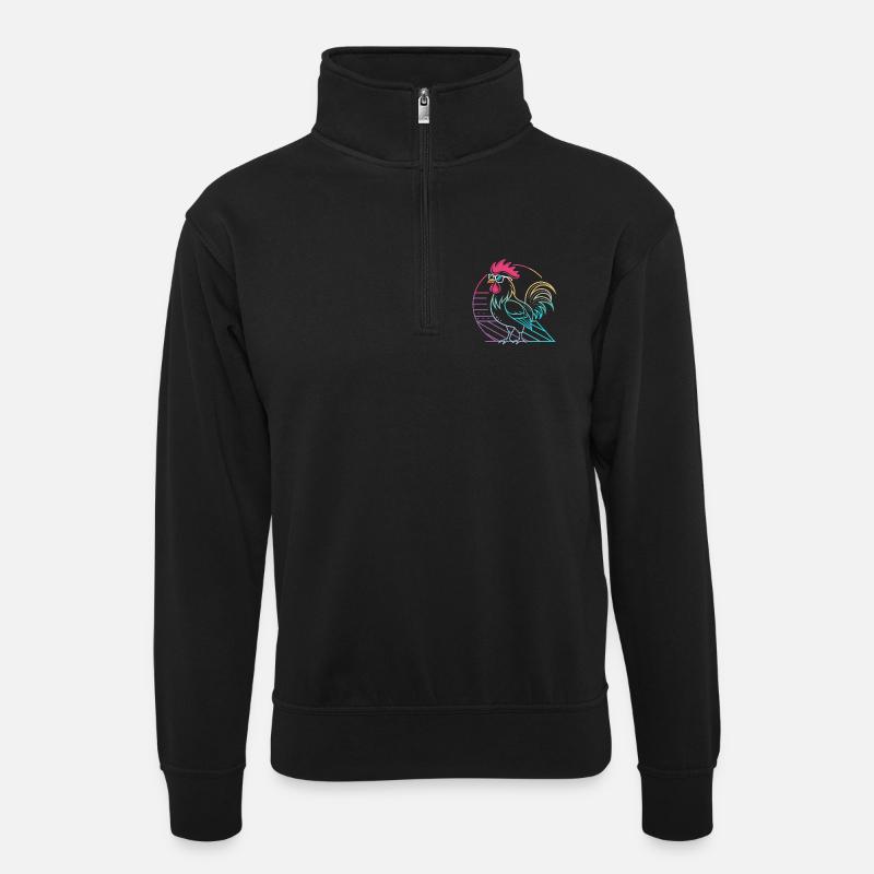 Retro neon rooster with glasses - Unisex sweater with zip collar - black