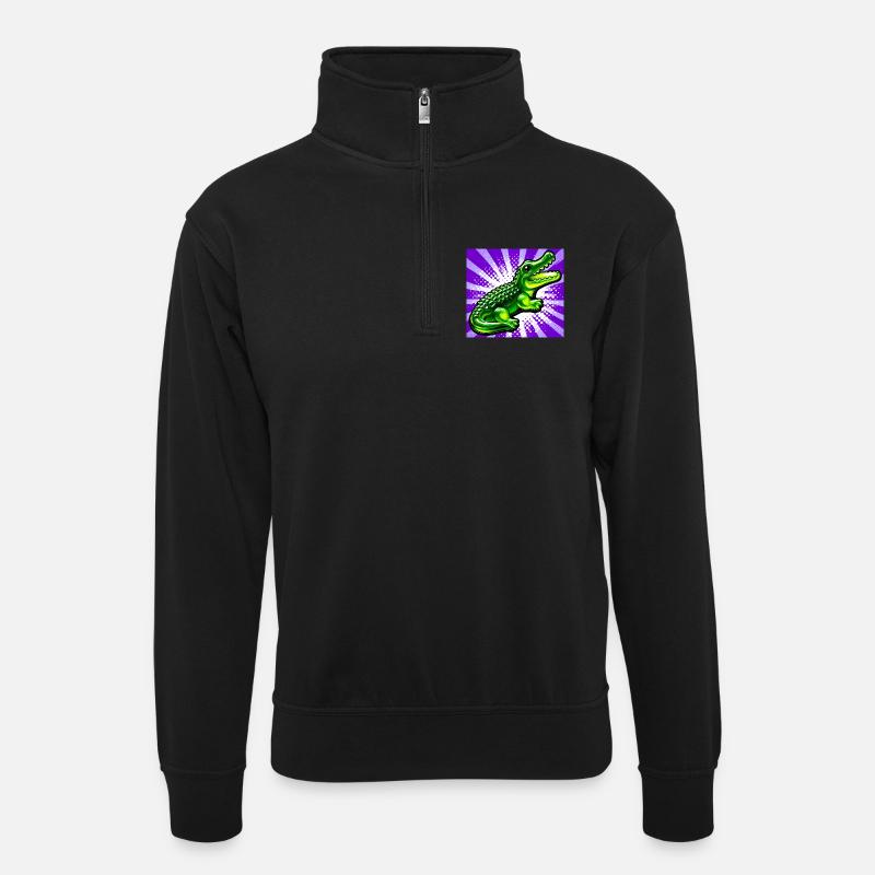 Krokodil - Unisex Pullover mit Zip-Kragen - Schwarz