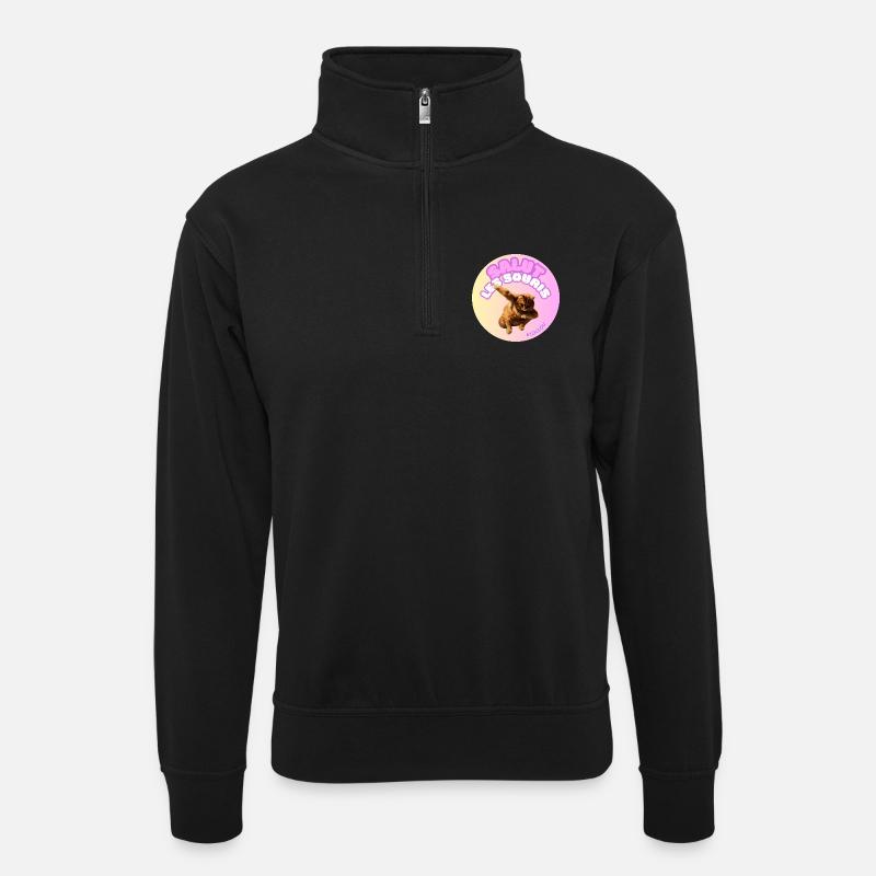 Hallo mäuse#loulou - Unisex Pullover mit Zip-Kragen - Schwarz