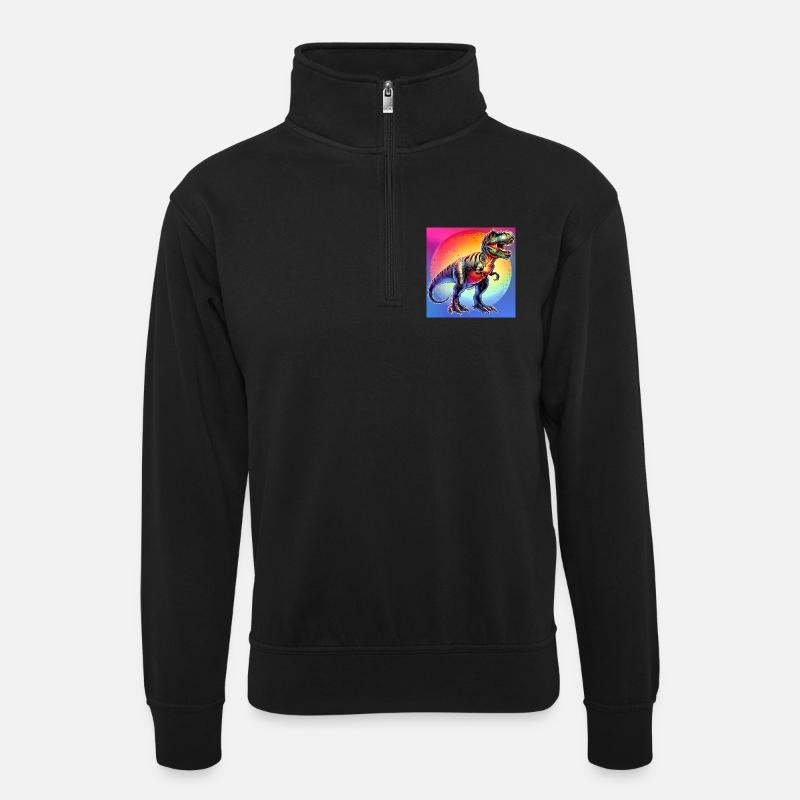 Dinosaurier - Unisex Pullover mit Zip-Kragen - Schwarz