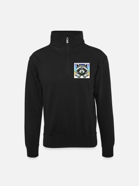 Raccoon - Unisex sweater with zip collar - black