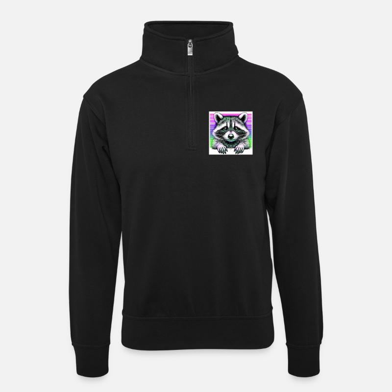 Waschbär - Unisex Pullover mit Zip-Kragen - Schwarz