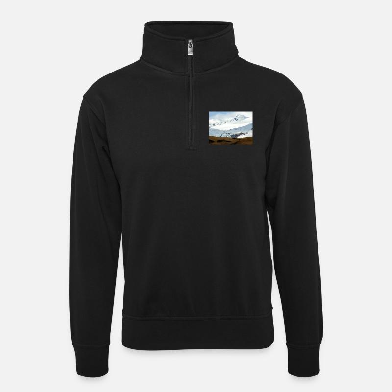 Winterlandschaft in Island - Unisex Pullover mit Zip-Kragen - Schwarz