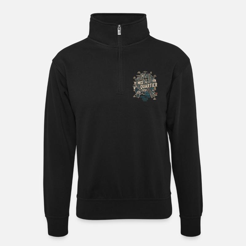 Quartier Zürich - Unisex Pullover mit Zip-Kragen - Schwarz