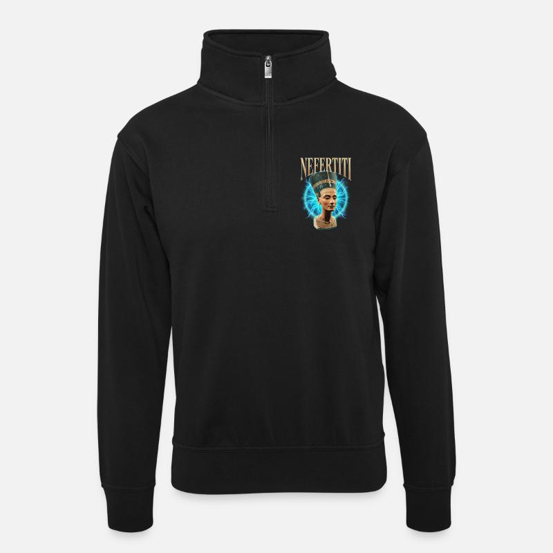 Nefertiti Donner - Unisex Pullover mit Zip-Kragen - Schwarz