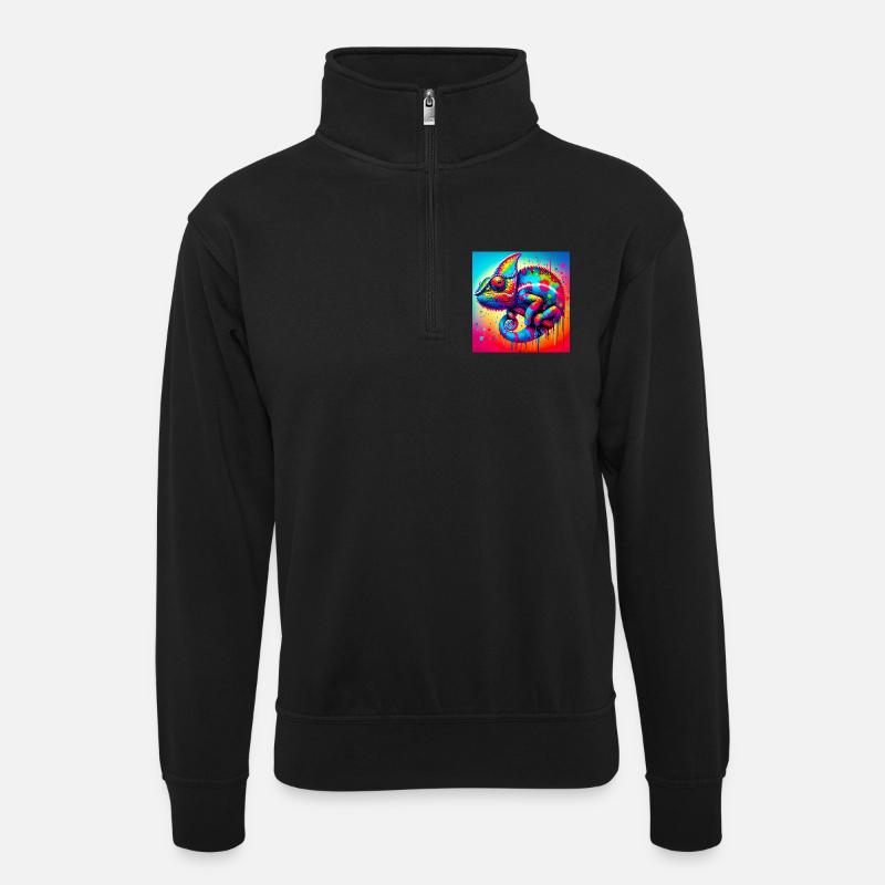 caméléon - Sweat col montant zippé unisexe - noir