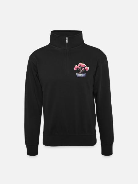 Kawaii Bonsai Blossom Delight - Unisex sweater with zip collar - black