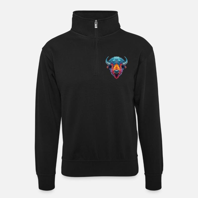 Bison - Unisex sweater with zip collar - black