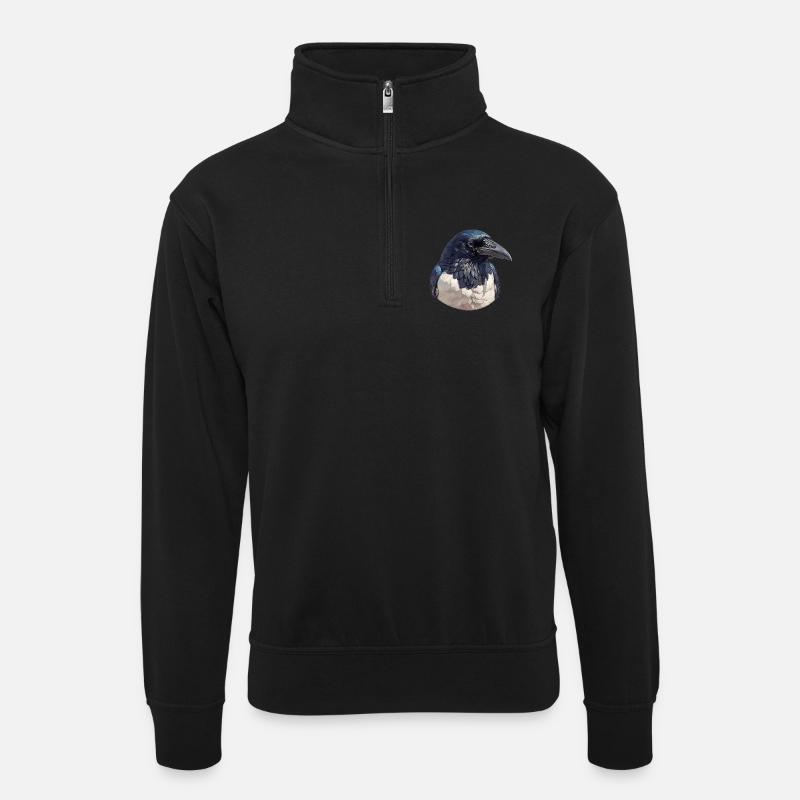 Elstern Elster - Unisex Pullover mit Zip-Kragen - Schwarz