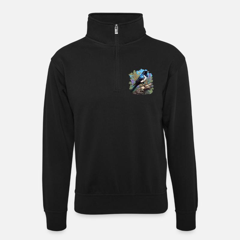 Elstern Elster - Unisex Pullover mit Zip-Kragen - Schwarz