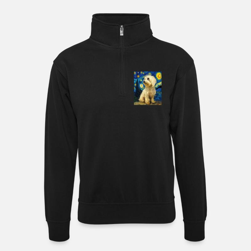 Havaneser - Unisex Pullover mit Zip-Kragen - Schwarz