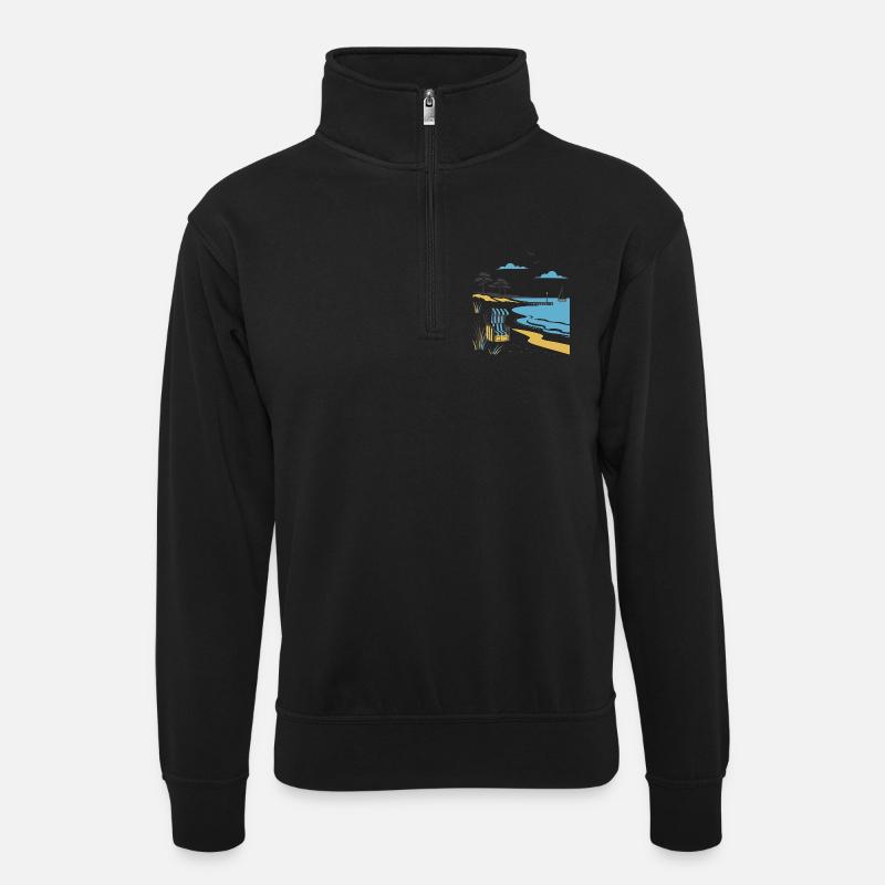 Idylle côtier : chaise longue et dune - Sweat col montant zippé unisexe - noir