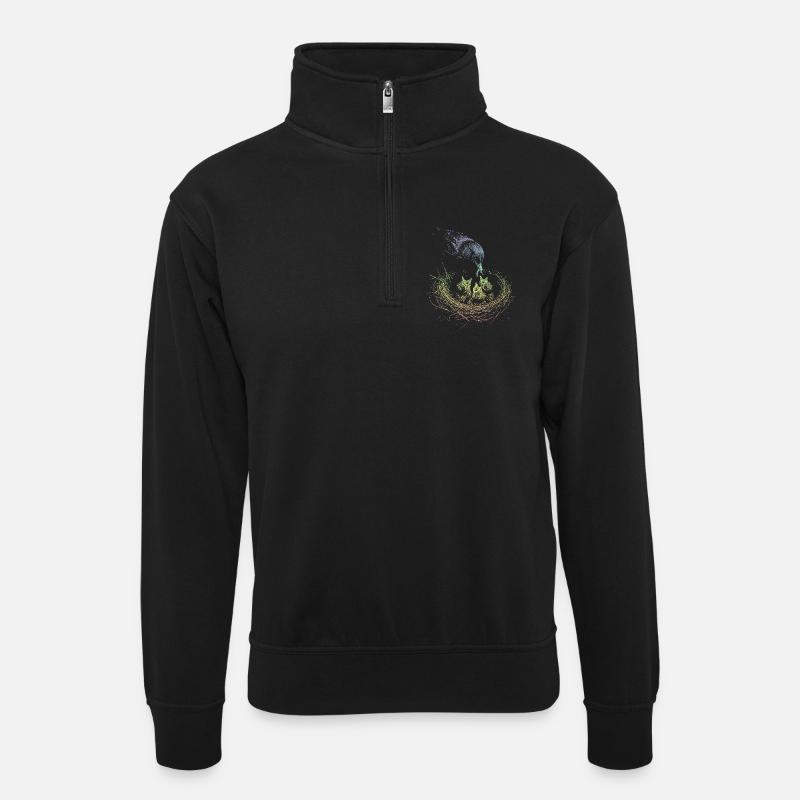 Amsel - Unisex Pullover mit Zip-Kragen - Schwarz