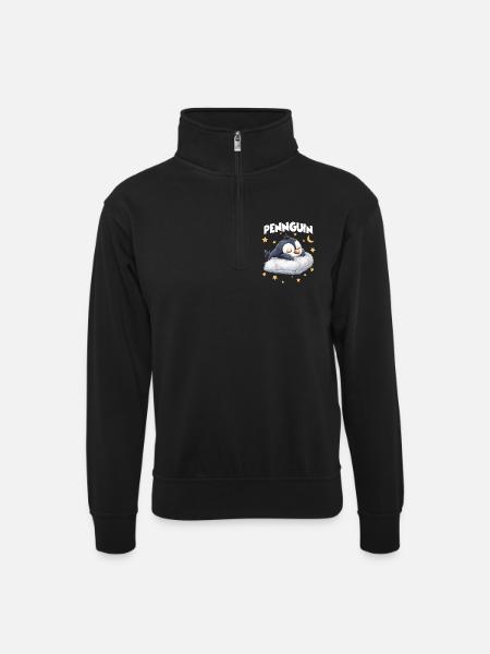 Pennguin Pinguin Pyjama Morgenmuffel Langschläfer  - Unisex Pullover mit Zip-Kragen - Schwarz