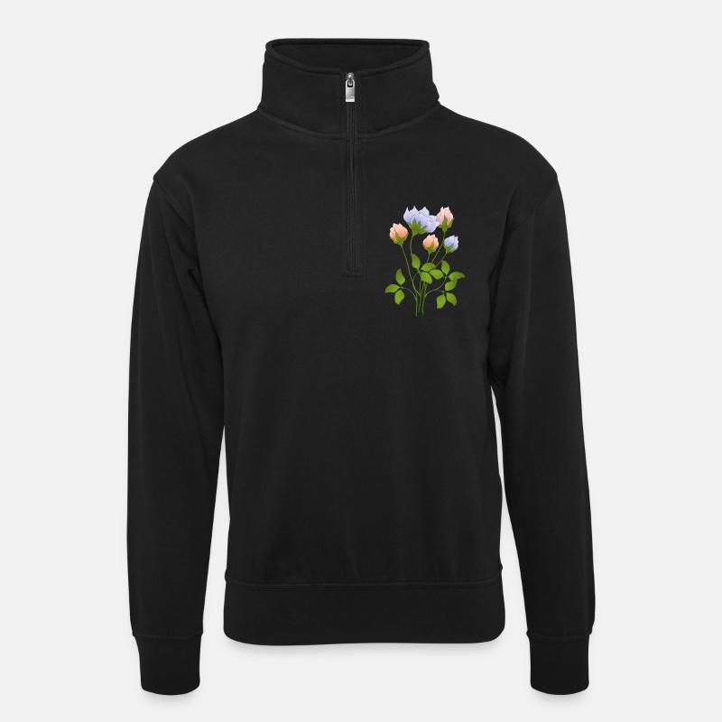 Blumen - Unisex Pullover mit Zip-Kragen - Schwarz