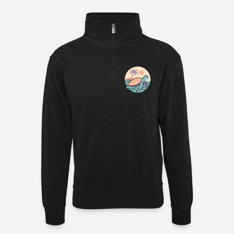 Tortue rétro sur la plage - Sweat col montant zippé unisexe - noir
