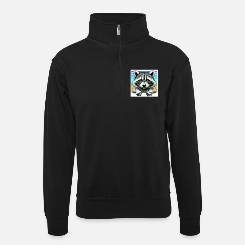 Raton laveur - Sweat col montant zippé unisexe - noir