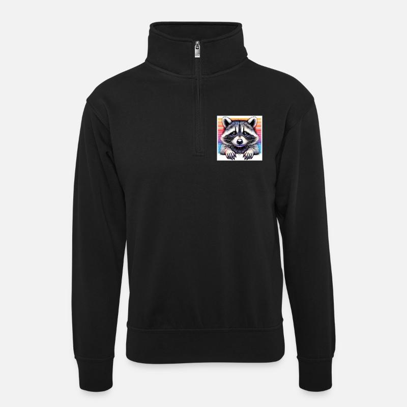 Raton laveur - Sweat col montant zippé unisexe - noir