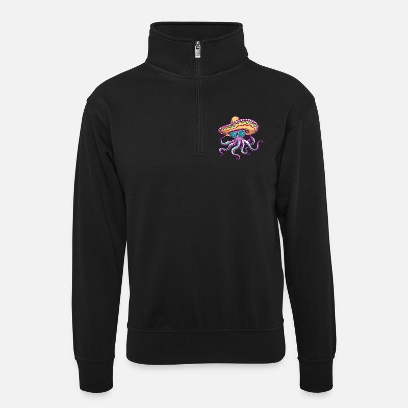 Octopus Funny Sombrero - Unisex sweater with zip collar - black