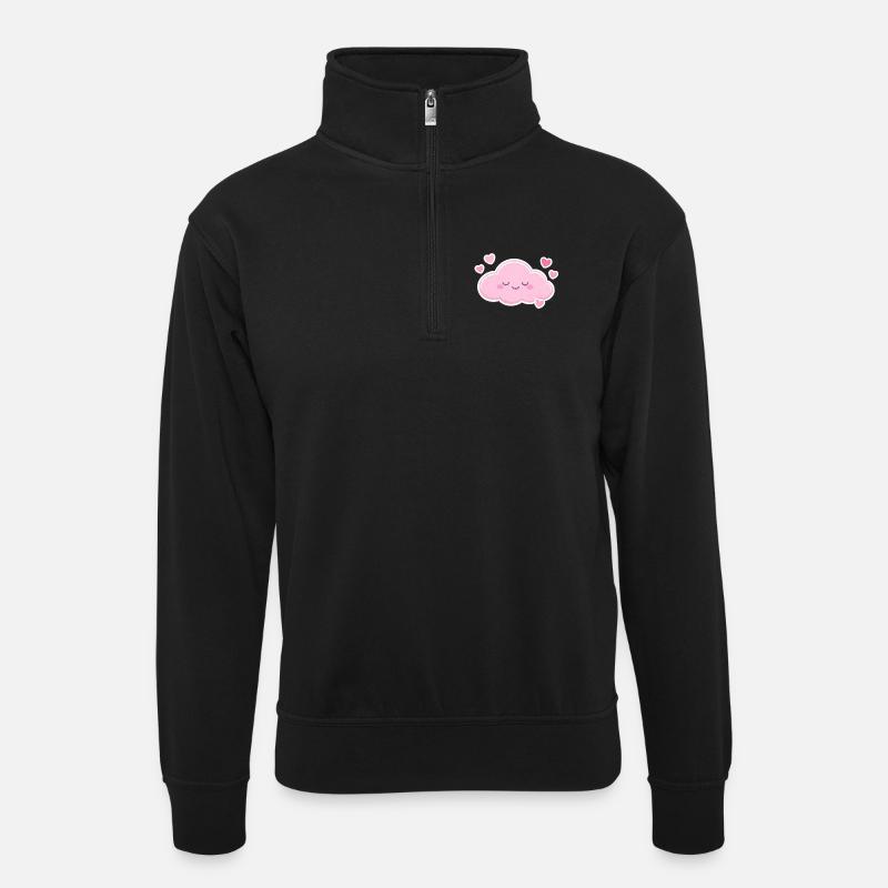 Pink Cloud Hearts Kawaii - Unisex Pullover mit Zip-Kragen - Schwarz