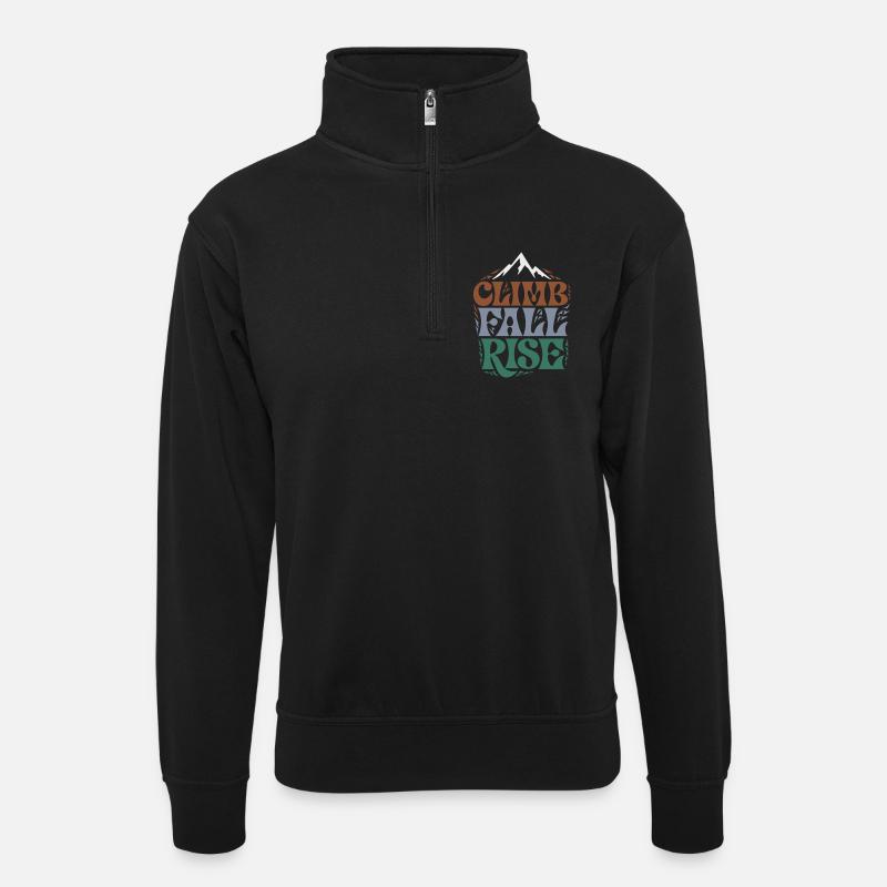 Dawn Mountain und Laub - Unisex Pullover mit Zip-Kragen - Schwarz