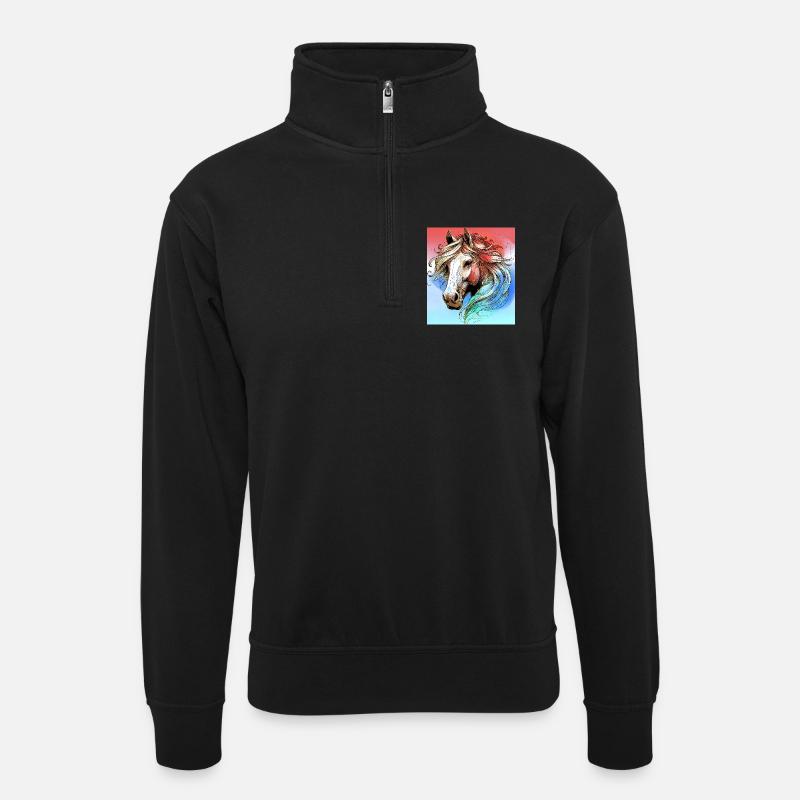 Pferd - Unisex Pullover mit Zip-Kragen - Schwarz