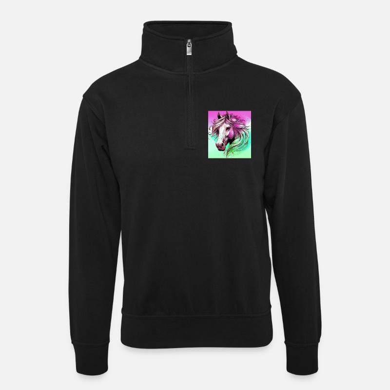 Pferd - Unisex Pullover mit Zip-Kragen - Schwarz