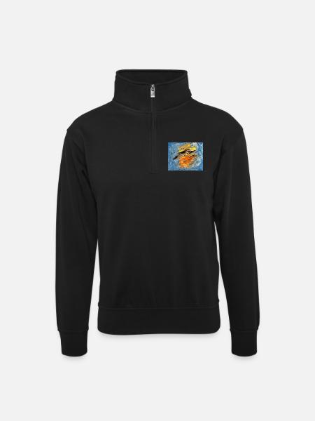 Tourbillon bleu orange - Sweat col montant zippé unisexe - noir