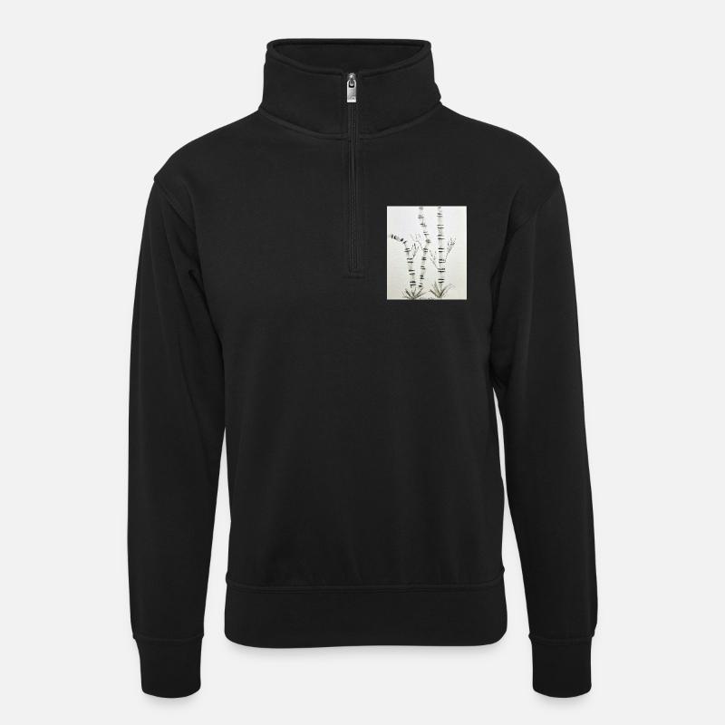 Bamboo Drawing in Ink Style - Unisex sweater with zip collar - black