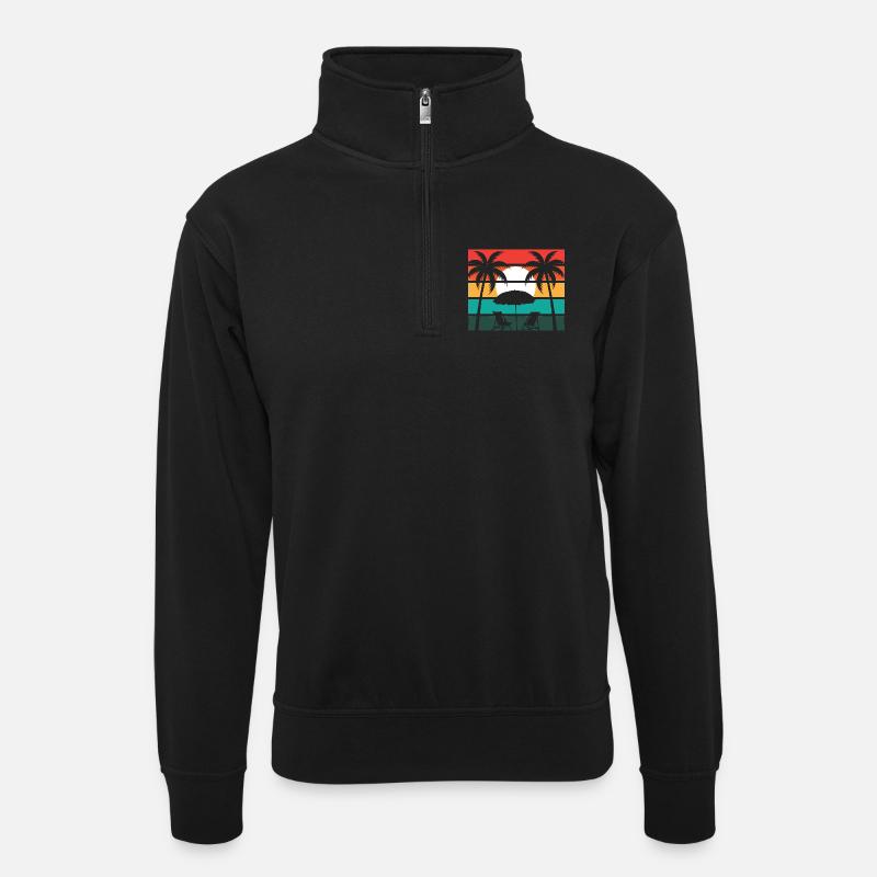 Beach palm and sun - Unisex sweater with zip collar - black