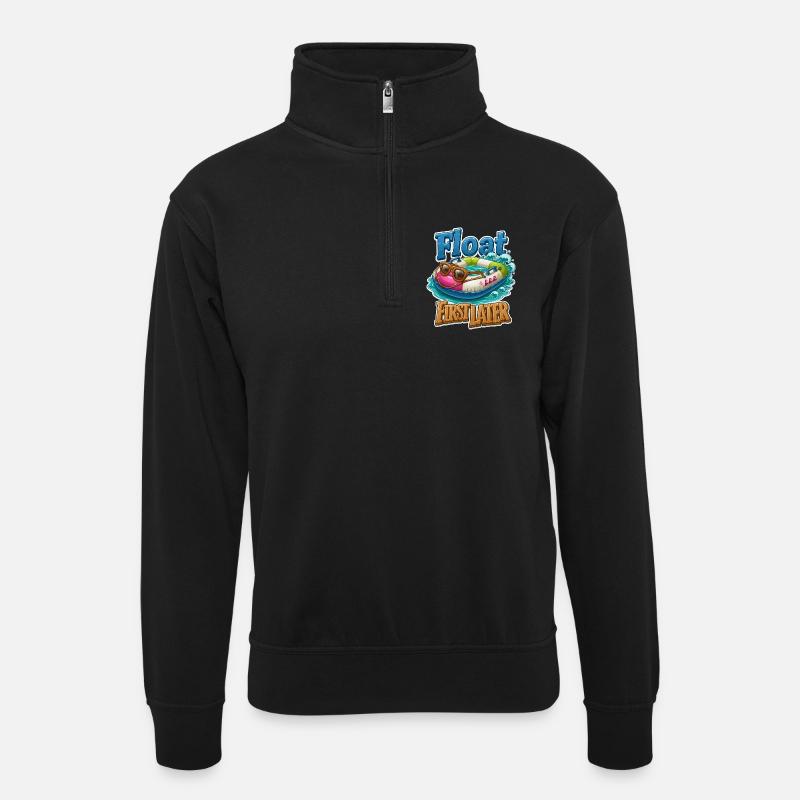 Erst schwimmen, später - Unisex Pullover mit Zip-Kragen - Schwarz