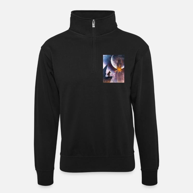 Moon and Fire Castle - Unisex sweater with zip collar - black