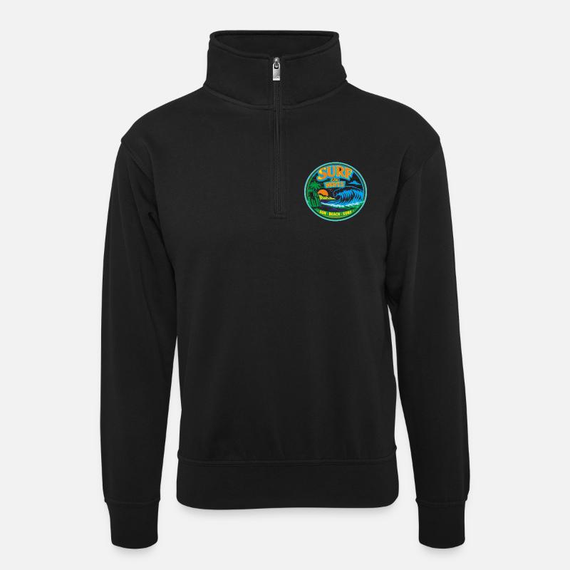 Sun-Beach-Surf - Unisex Pullover mit Zip-Kragen - Schwarz