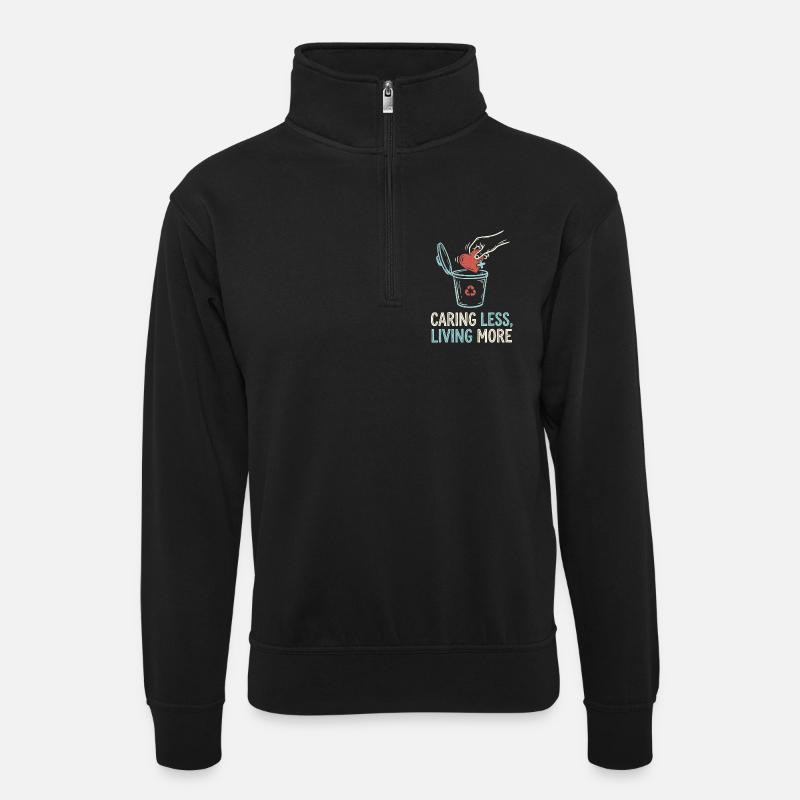 Living More - Unisex Pullover mit Zip-Kragen - Schwarz