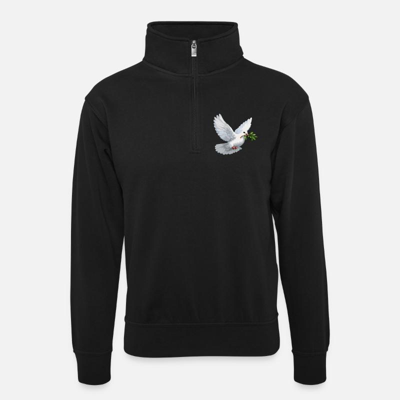 Dove with Olive Branch - Unisex sweater with zip collar - black