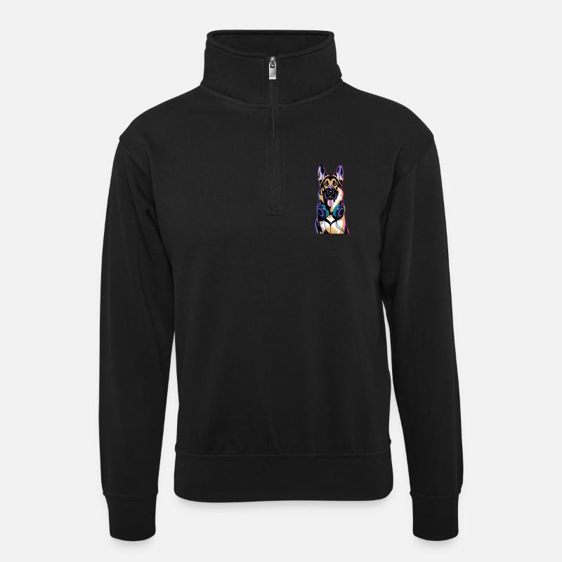 Berger allemand avec casque - Sweat col montant zippé unisexe - noir