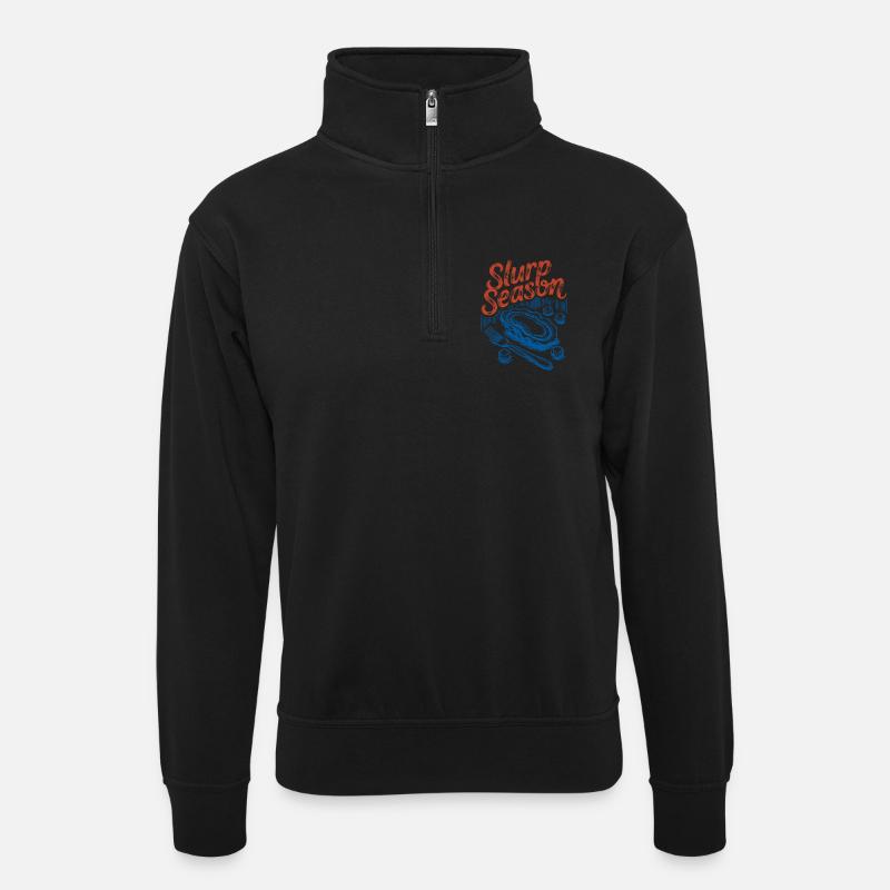 Schlürfsaison – Retro-Austern-Meeresfrüchte - Unisex Pullover mit Zip-Kragen - Schwarz