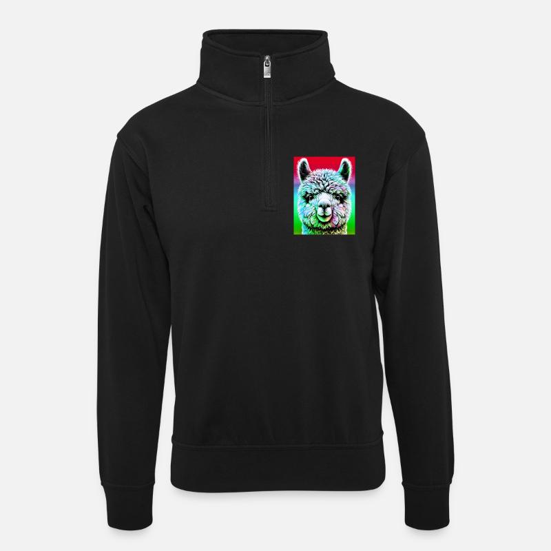 Alpaka - Unisex Pullover mit Zip-Kragen - Schwarz