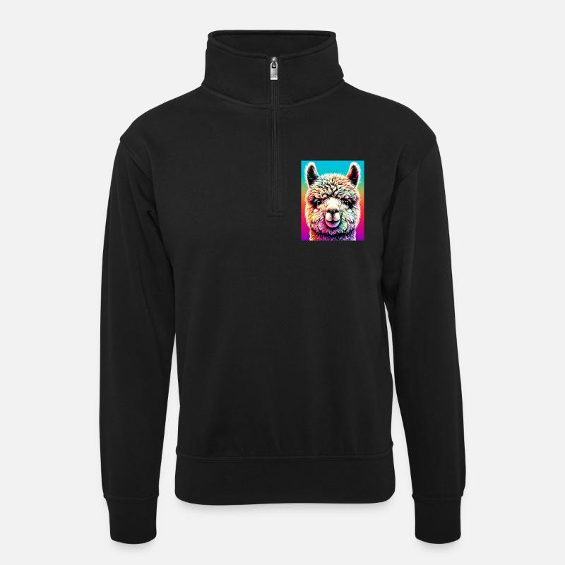 Alpaka - Unisex Pullover mit Zip-Kragen - Schwarz