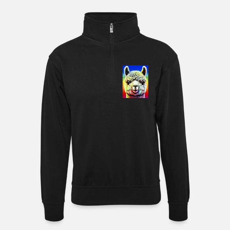 Alpaka - Unisex Pullover mit Zip-Kragen - Schwarz