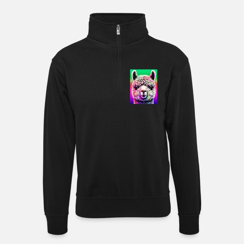 Alpaka - Unisex Pullover mit Zip-Kragen - Schwarz