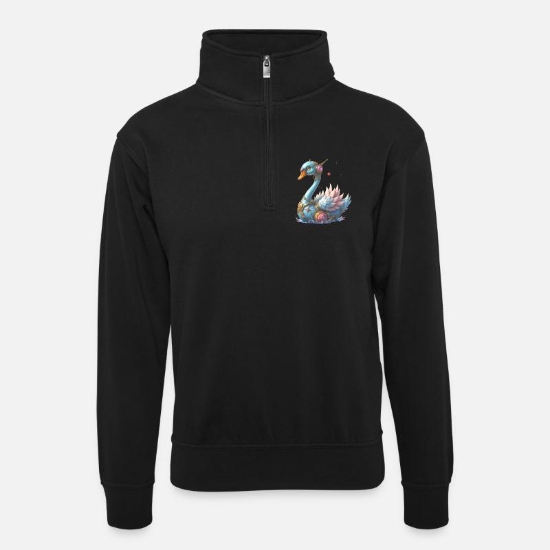 Blauer Mechanischer Schwan - Unisex Pullover mit Zip-Kragen - Schwarz