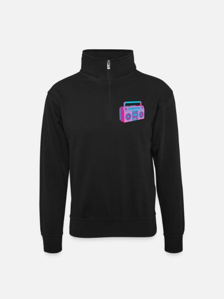 Boombox Ghettoblaster 80s Retro Roller Disco - Unisex sweater with zip collar - black
