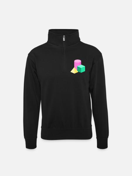 Pastellgeometrie Farbblöcke - Unisex Pullover mit Zip-Kragen - Schwarz