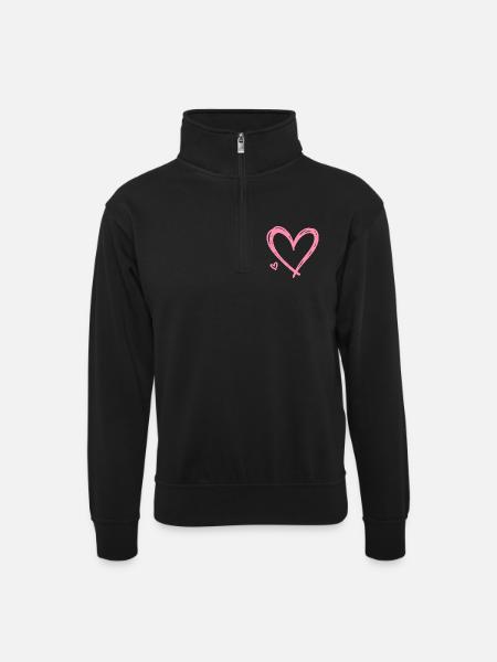 Herz - Unisex Pullover mit Zip-Kragen - Schwarz