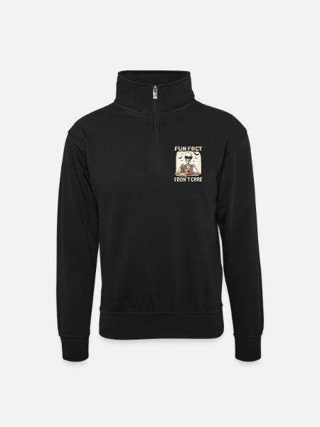 Skeleton Fun Fact I Don't Care - Unisex sweater with zip collar - black
