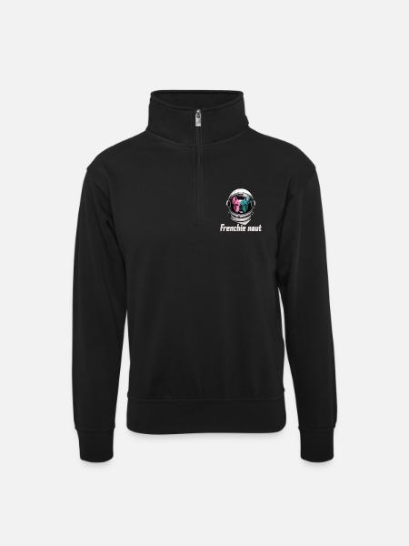 Frenchie Naut Astronaut Bulldog Space Adventure - Unisex sweater with zip collar - black
