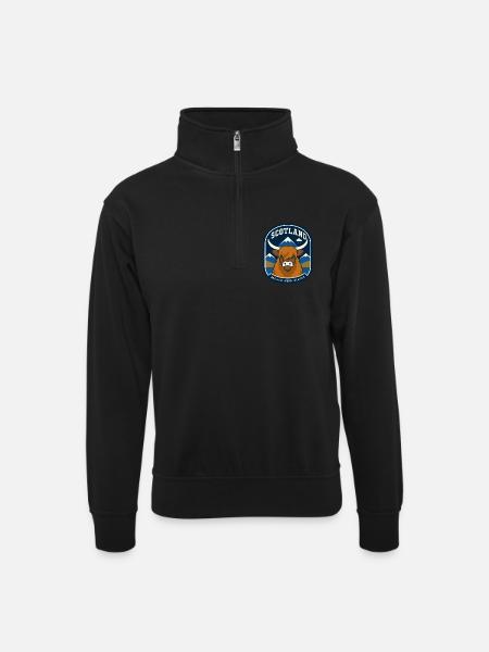 Highland cow in Scotland weather - Unisex sweater with zip collar - black