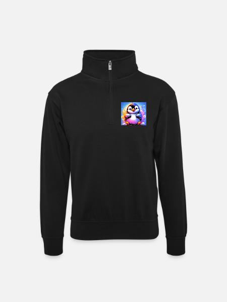 penguin - Unisex sweater with zip collar - black
