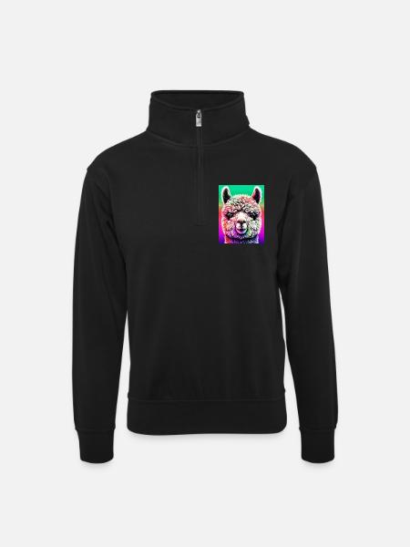 Alpaca - Unisex sweater with zip collar - black